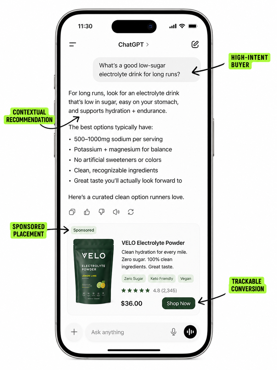 ChatGPT conversation showing AI product discovery