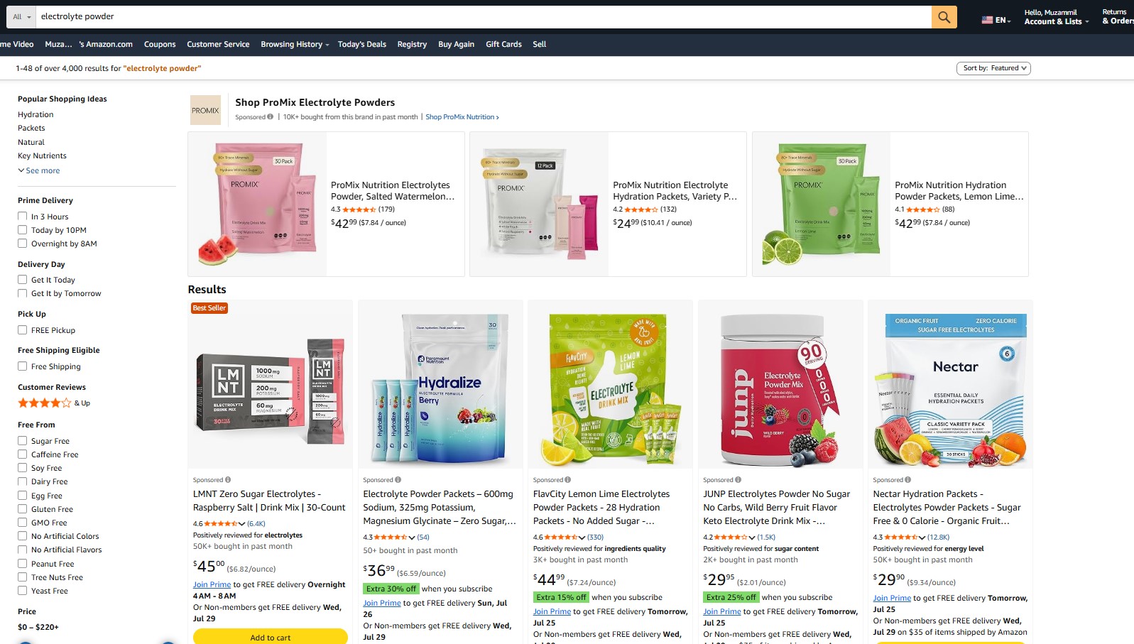 Amazon electrolyte powder marketplace results