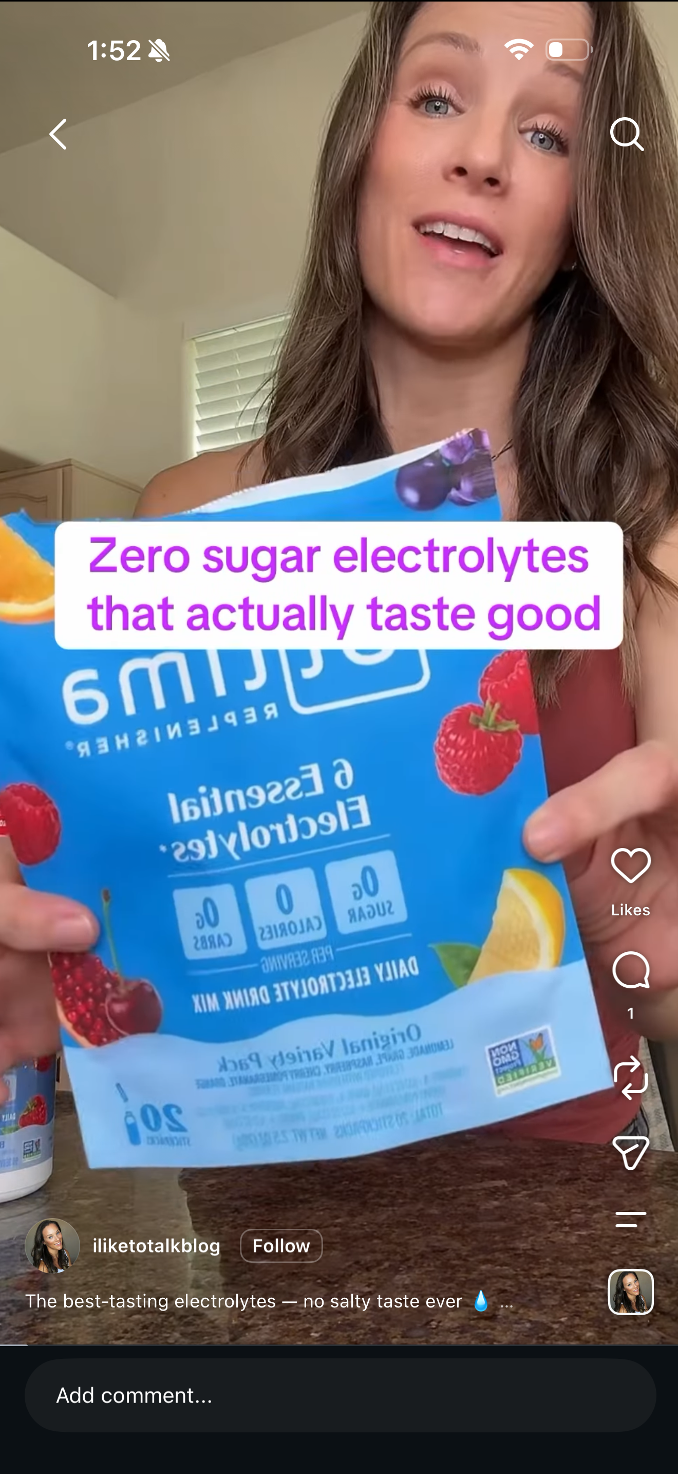 Influencer video about zero sugar electrolytes